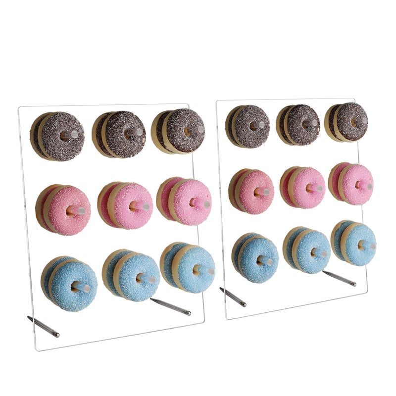 weddingwish Clear Donut Stands, Acrylic Donut Wall Display Stand, 2 Pack Donut Board for Dessert Table, Bagel Doughnuts Holder for Party Birthday Gathering - Image 1